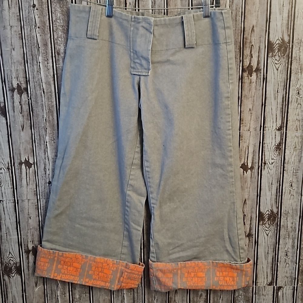 Geoffrey Mac Designer Cuffed Grafitti Print Cropped Wide Leg Jeans - Large 32"